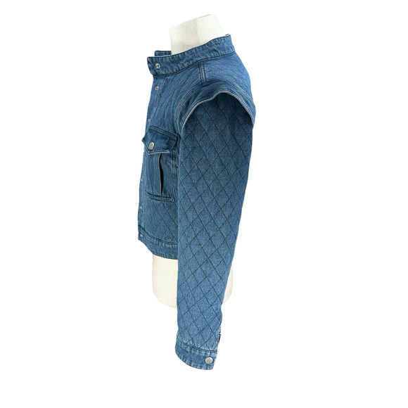 Veronica Beard Killian Quilted Denim Jacket Women Small Blue Pockets Snap Front - Picture 4 of 10